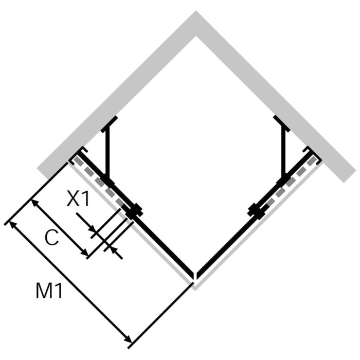 HÜPPE Xtensa pure 4-Eck Gleittüreckeinstieg 2-teilig 140 cm, Linksbefestigung, Deckenanbindung