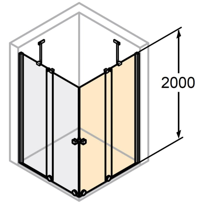 HÜPPE Xtensa pure 4-Eck Gleittüreckeinstieg 2-teilig 110 cm, Rechtsbefestigung, Deckenanbindung