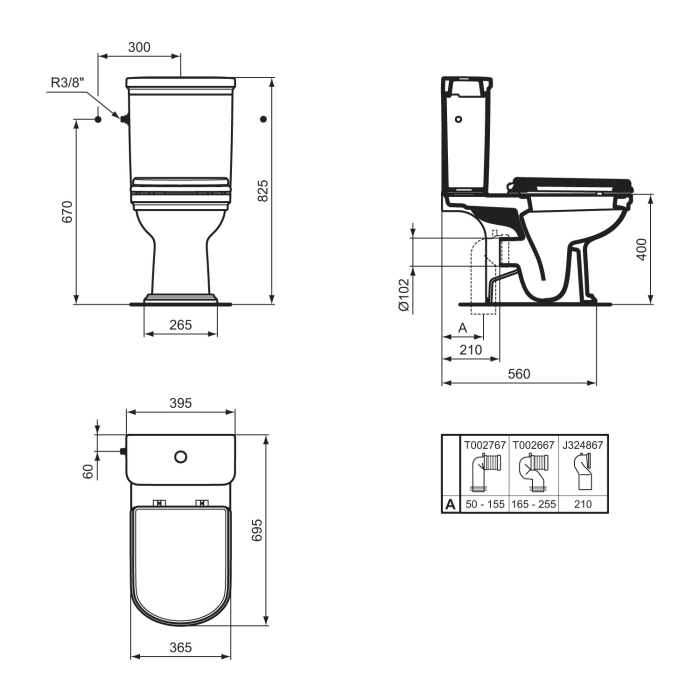Ideal Standard Calla Standtiefspül-WC mit Spülrand für Kombination mit AP-Spülkasten 36,5 x 69,5 cm