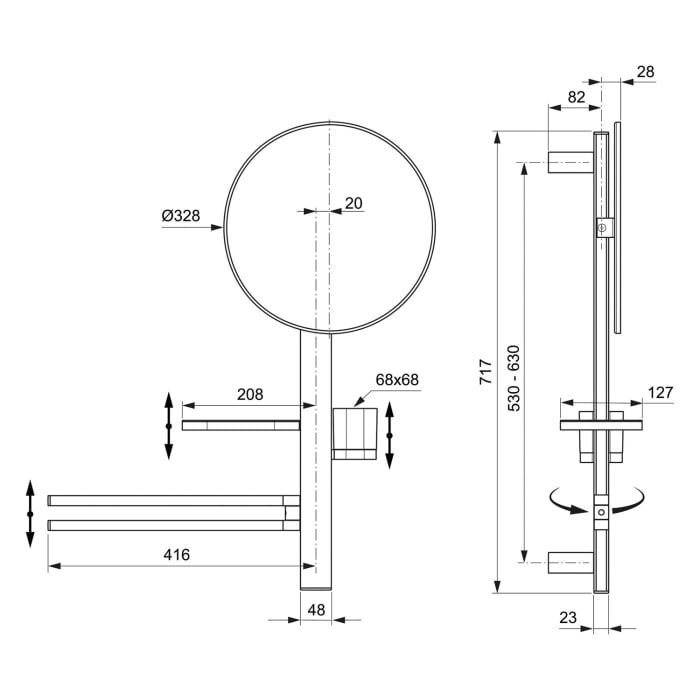 Ideal Standard Alu+ Beauty Bar Accessoires-Kombination M700 mit Spiegel Ø 32 cm