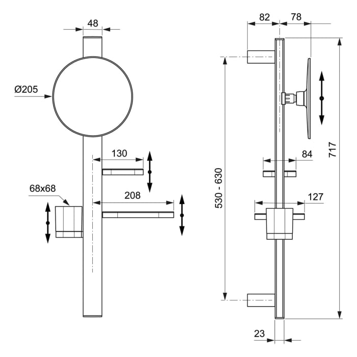 Ideal Standard Alu+ Beauty Bar Accessoires-Kombination S700 mit Spiegel Ø 20 cm