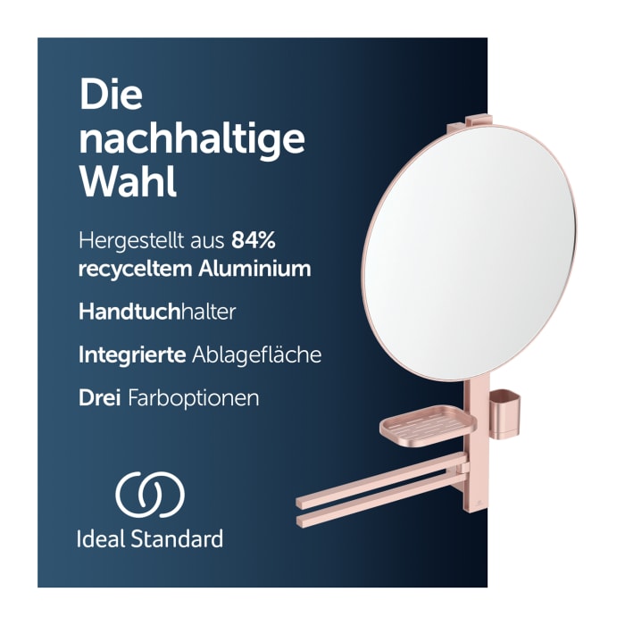 Ideal Standard Alu+ Beauty Bar Accessoires-Kombination L800 mit Spiegel Ø 50 cm