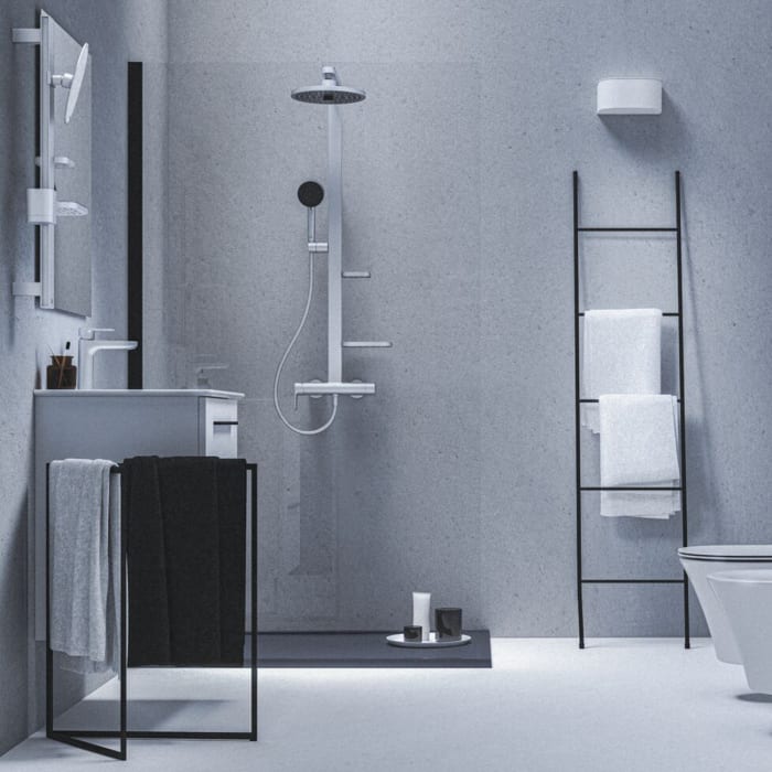 Ideal Standard Alu+ Beauty Bar Accessoires-Kombination S700 mit Spiegel Ø 20 cm