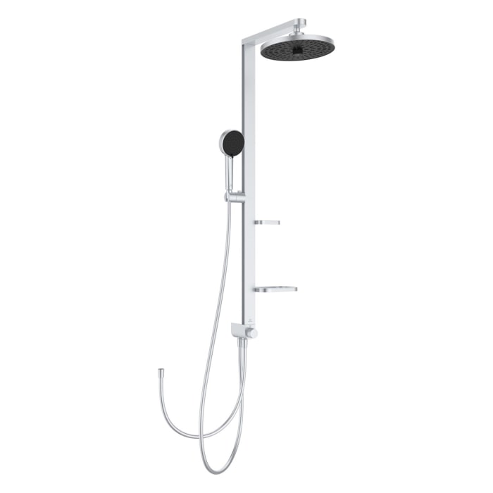Ideal Standard Alu+ Duschsystem ohne Armatur, mit 2 Ablagen, 2-Funktions-Handbrause und 2-Funktions-Kopfbrause