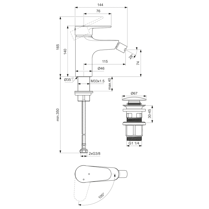 Ideal Standard Alu+ Einhebel-Bidetarmatur mit Push-Open Ventil