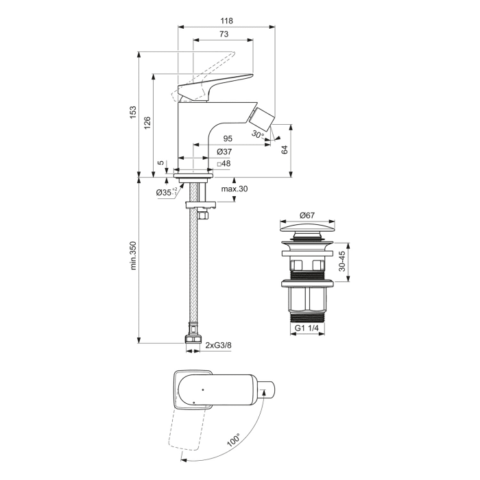 Ideal Standard Ceralife C  Bidetarmatur BlueStart Push-Open Ventil