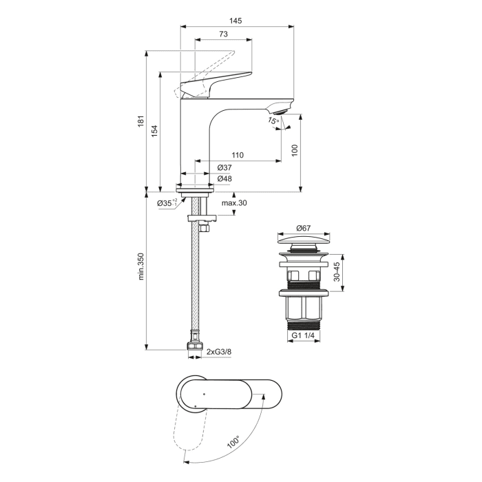 Ideal Standard Ceralife O  Waschtischarmatur H100 BlueStart Push-Open Ventil