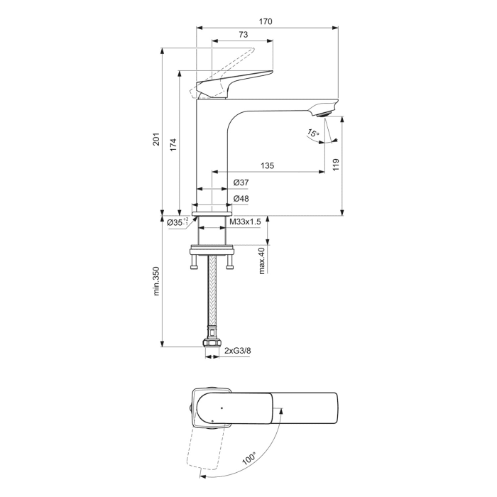Ideal Standard Ceralife C  Waschtischarmatur H120 BlueStart ohne Ablaufgarnitur
