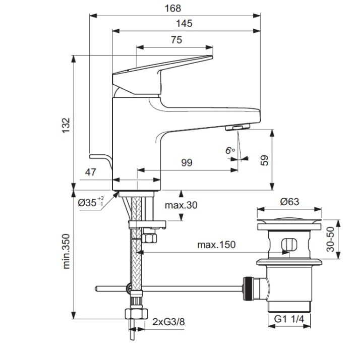 Ideal Standard Ceraplan Waschtischarmatur H60 mit Ablaufgarnitur