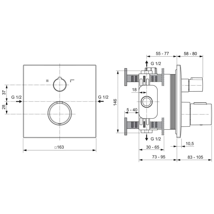 Ideal Standard Ceratherm C100 Badethermostat UP, Rosette eckig