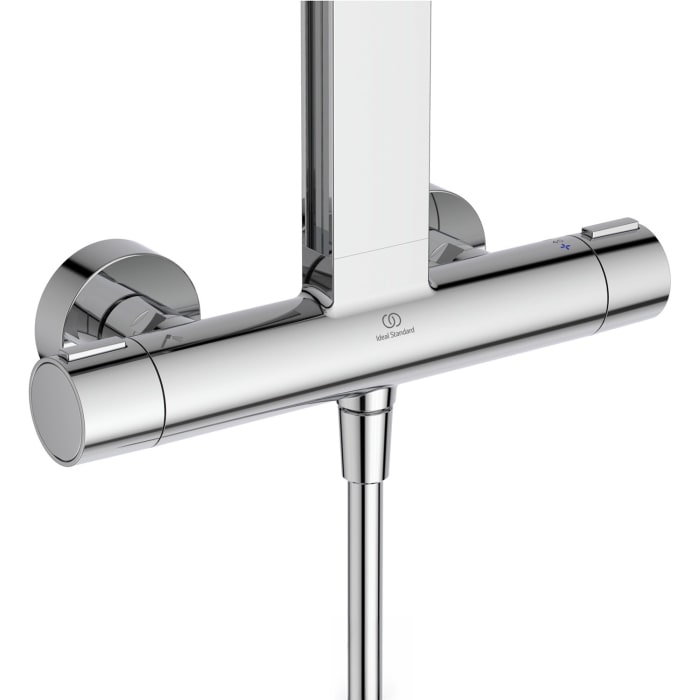 Ideal Standard Ceratherm Alu+ Duschsystem mit Brausethermostat, 2 Ablagen, 2-Funktions-Handbrause und 2-Funktions-Kopfbrause