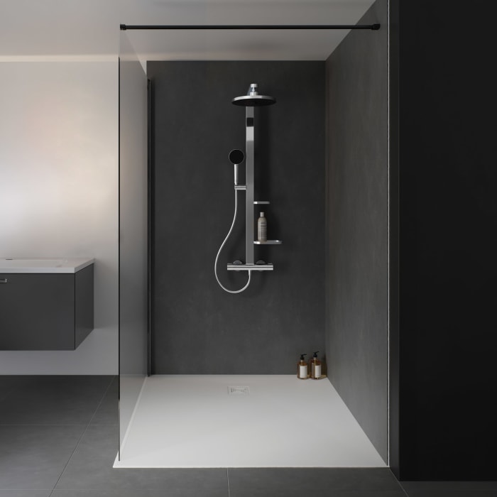 Ideal Standard Ceratherm Alu+ Duschsystem mit Brausethermostat, 2 Ablagen, 2-Funktions-Handbrause und 2-Funktions-Kopfbrause