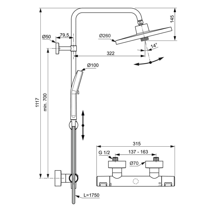 Ideal Standard CeraTherm T25+ Duschsystem mit Aufputz