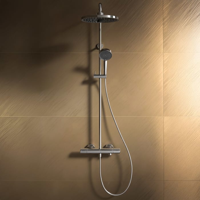 Ideal Standard Ceratherm T25+ Duschsystem mit Brausethermostat, Hand- und Kopfbrause, Kopfbrause rund