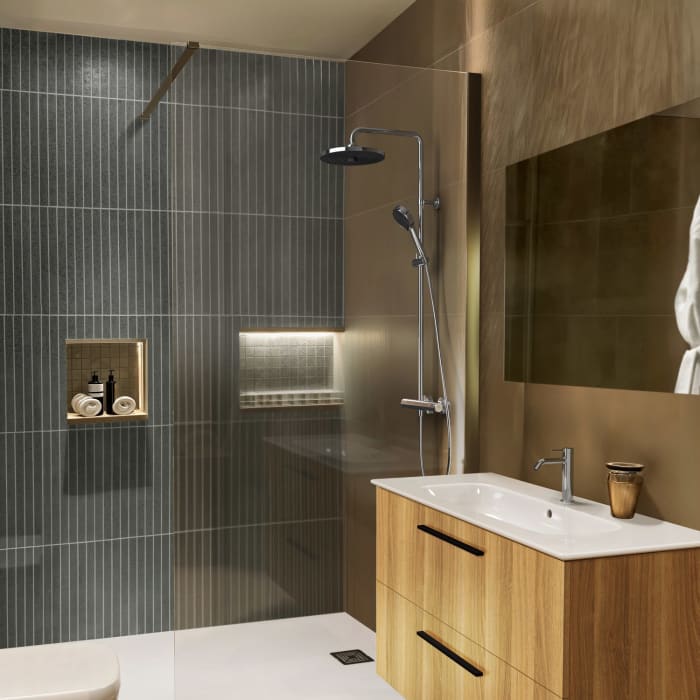 Ideal Standard Ceratherm T25+ Duschsystem mit Brausethermostat, Hand- und Kopfbrause, Kopfbrause rund