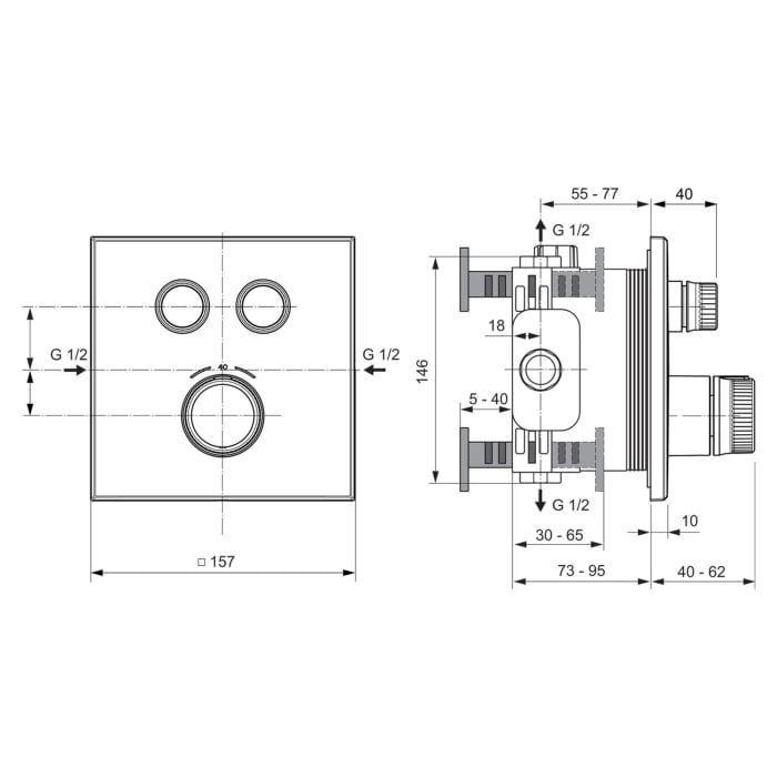 Ideal Standard Ceratherm Navigo Brausethermostat Unterputz Bausatz 2 mit 2 Entnahmestellen