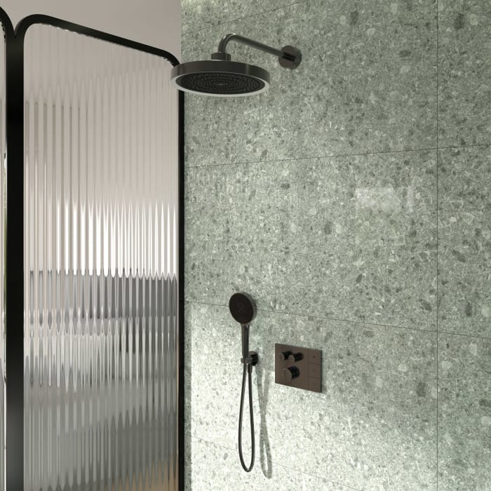 Ideal Standard Duscharmaturen-Set – Ceratherm Navigo® Brausethermostat Unterputz mit Easy-Box Unterputz-Grundkörper, Solos 3-Funktions-Kopf- und Handbrause, LED-Leuchtring