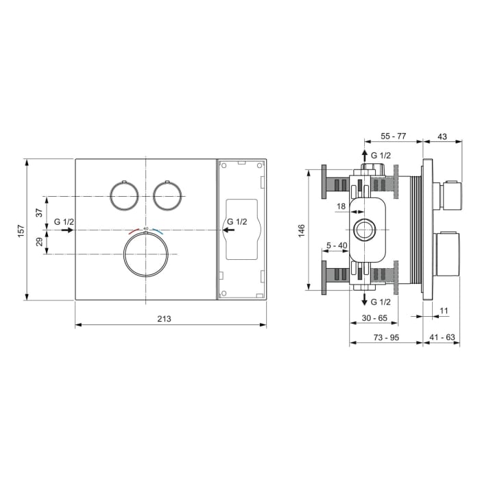 Ideal Standard Ceratherm Thermostat-Armatur Unterputz mit Navigo® Brausewähler, passend für Solos Kopfbrausen mit Fernbedienung