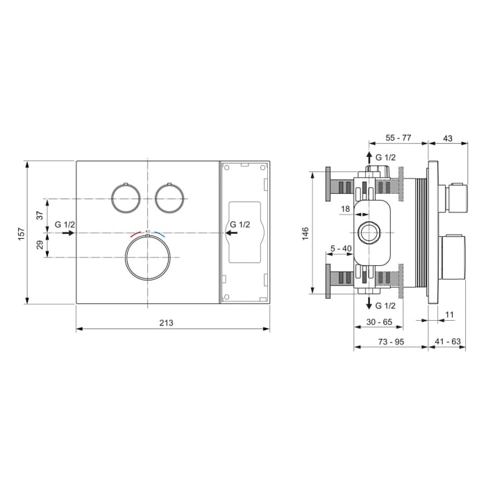 Ideal Standard Ceratherm Thermostat-Armatur Unterputz mit Navigo® Brausewähler