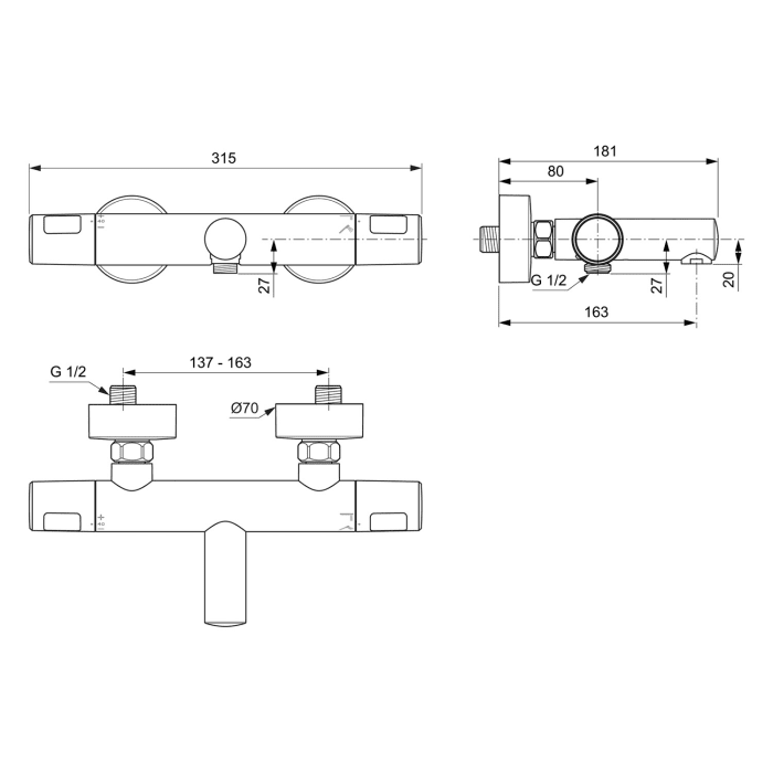 Ideal Standard Ceratherm T25 Badearmatur Aufputz