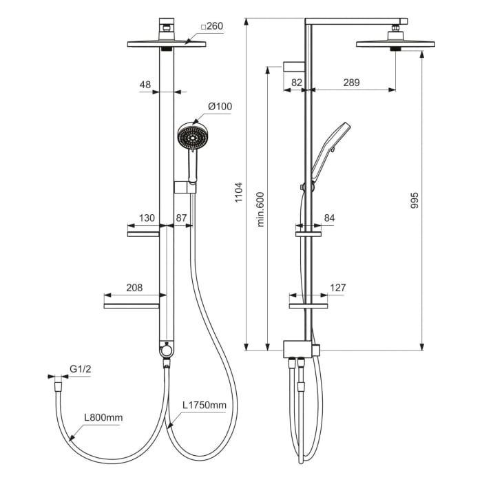 Ideal Standard Ceratwist ALU+ Duschsystem Aufputz 34,5 x 50,1 x 111,3 cm