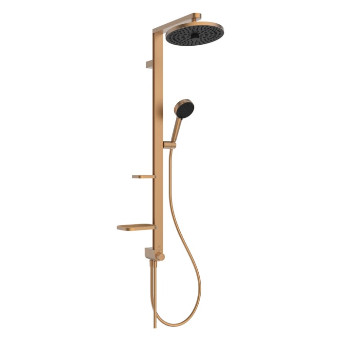 Ideal Standard Ceratwist Alu+ Duschsystem ohne Armatur, mit 2 Ablagen, 2-Funktions-Handbrause und 2-Funktions-Kopfbrause