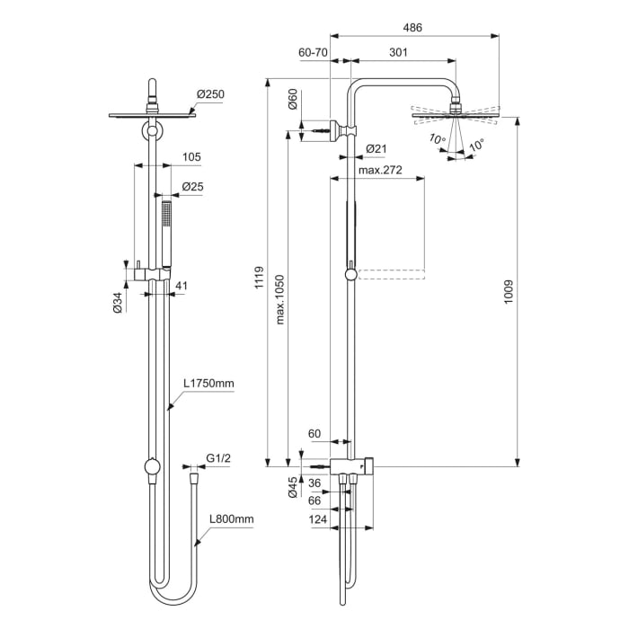 Ideal Standard Ceratwist T25 M Duschsystem Aufputz