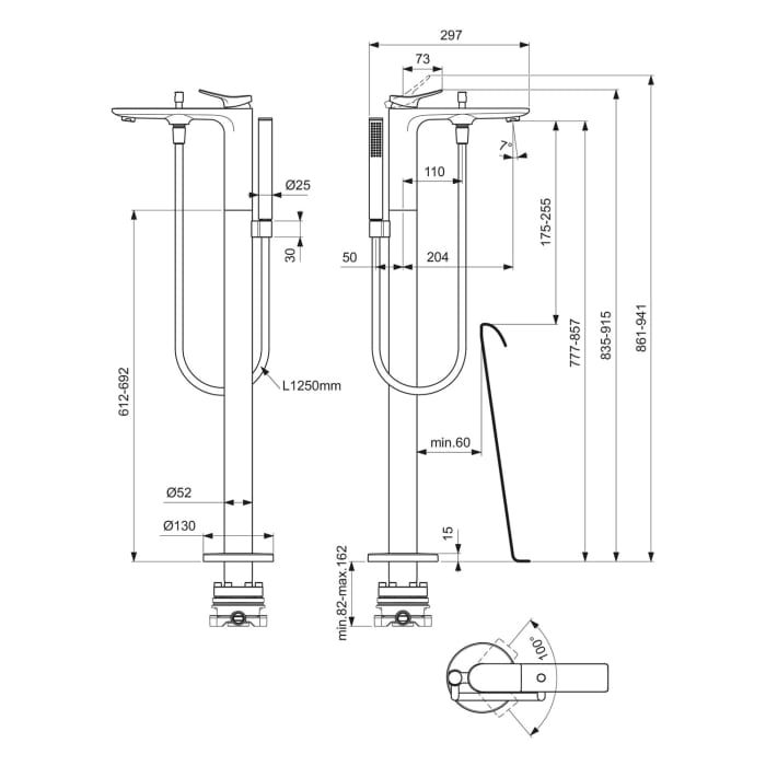 Ideal Standard Conca freistehende Badewannenarmatur mit Stick-Handbrause