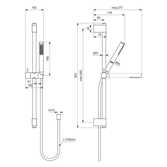 Ideal Standard Idealrain Brausekombination mit Stick-Handbrause, 60 cm