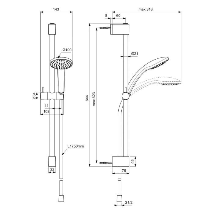 Ideal Standard Idealrain Brausekombination mit Brausestange