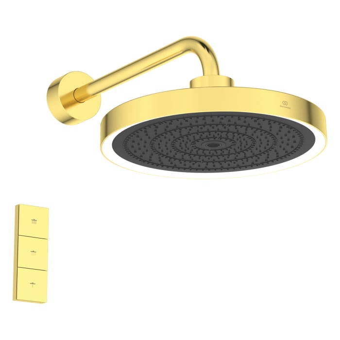 Ideal Standard Idealrain Solos Kopfbrause Ø 33 cm mit LED-Leuchtring, 3 Strahlarten, schaltbar per Fernbedienung und Brausearm für Wandmontage