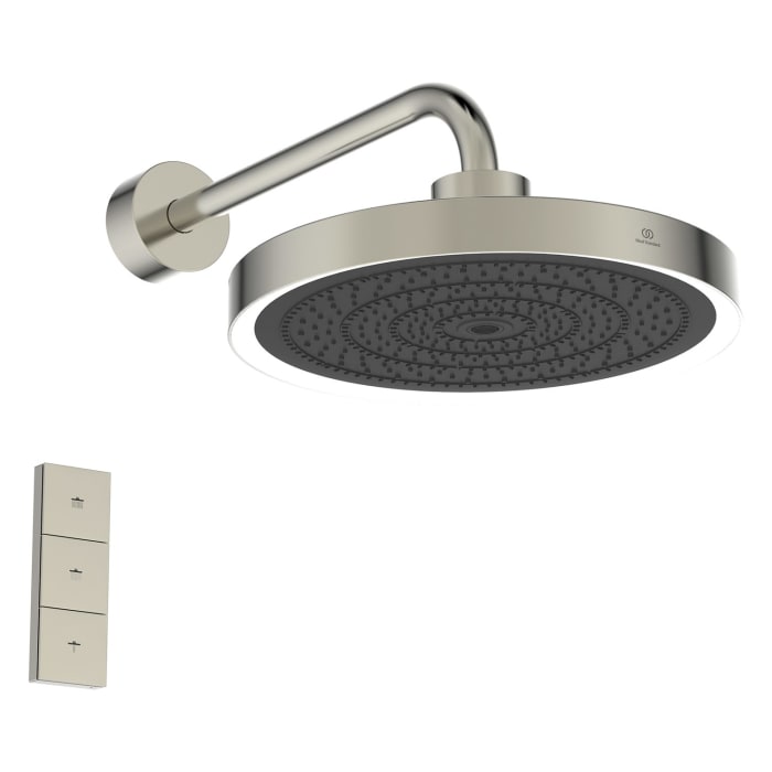 Ideal Standard Idealrain Solos Kopfbrause Ø 33 cm mit LED-Leuchtring, 3 Strahlarten, schaltbar per Fernbedienung und Brausearm für Wandmontage