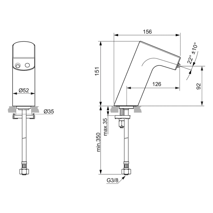 Ideal Standard Intelliflow Waschtischarmatur Batterie ohne Mixer Ausladung 12,6 cm