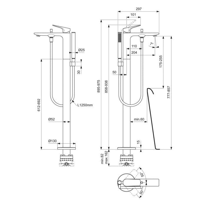 Ideal Standard La Dolce Vita Wannenarmatur freistehend