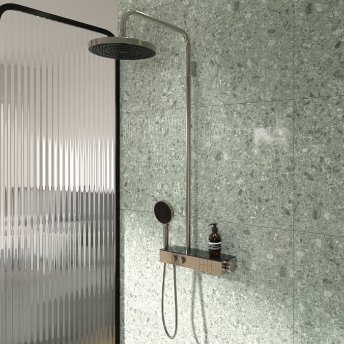 Ideal Standard Solos Duschsystem mit Aufputz-Brausethermostat Ceratherm Navigo® mit Ablage, 3-Funktions-Hand- & Kopfbrause