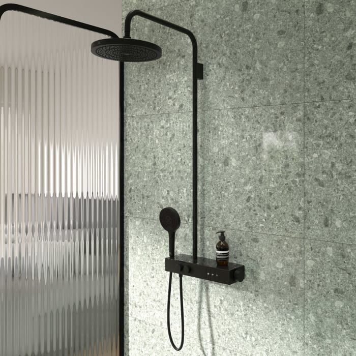 Ideal Standard Solos Duschsystem mit Aufputz-Brausethermostat Ceratherm Navigo® mit Ablage, 3-Funktions-Hand- & Kopfbrause