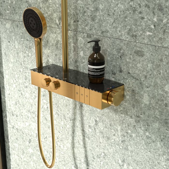 Ideal Standard Solos Duschsystem mit Aufputz-Brausethermostat Ceratherm Navigo® mit Ablage, 3-Funktions-Hand- & Kopfbrause