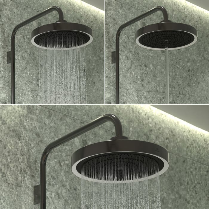 Ideal Standard Solos Duschsystem mit Aufputz-Brausethermostat Ceratherm Navigo® mit Ablage, Kopfbrause mit LED-Leuchtring, 3-Funktions-Hand- & Kopfbrause