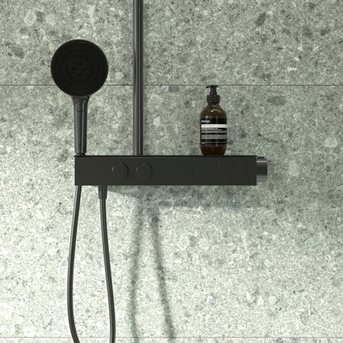 Ideal Standard Solos Duschsystem mit Aufputz-Brausethermostat Ceratherm Navigo® mit Ablage, 3-Funktions-Hand- & Kopfbrause