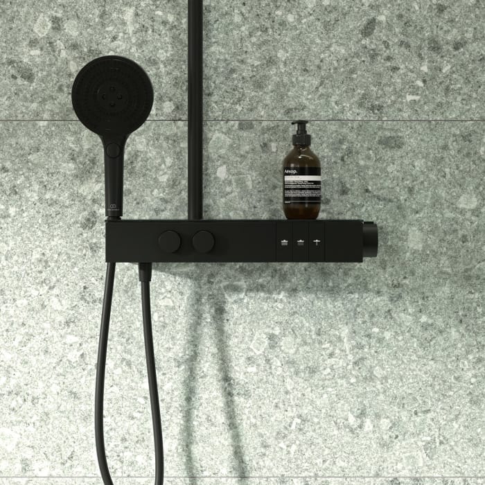 Ideal Standard Solos Duschsystem mit Aufputz-Brausethermostat Ceratherm Navigo® mit Ablage, 3-Funktions-Hand- & Kopfbrause