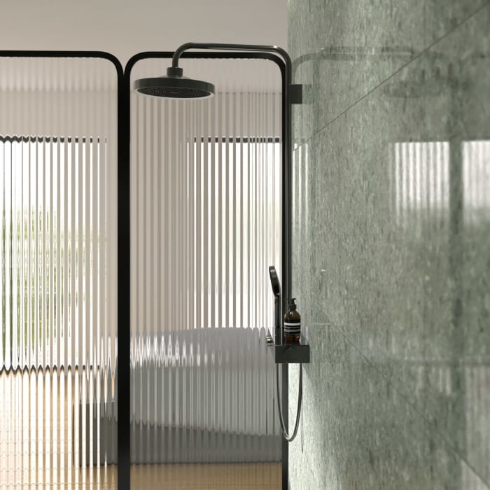 Ideal Standard Solos Duschsystem mit Aufputz-Brausethermostat Ceratherm Navigo® mit Ablage, Kopfbrause mit LED-Leuchtring, 3-Funktions-Hand- & Kopfbrause