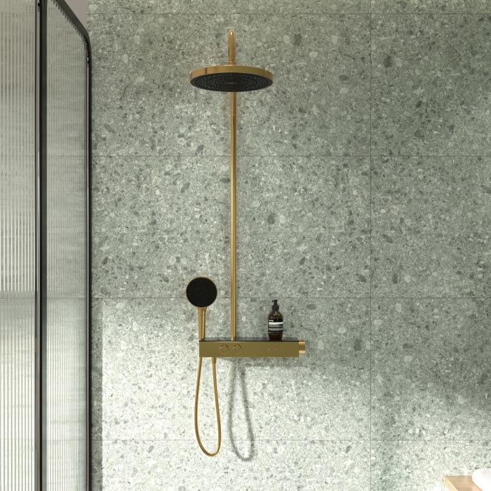 Ideal Standard Solos Duschsystem mit Aufputz-Brausethermostat Ceratherm Navigo® mit Ablage, 3-Funktions-Hand- & Kopfbrause