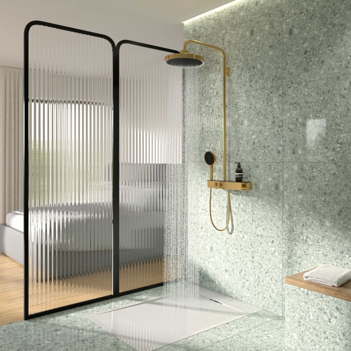 Ideal Standard Solos Duschsystem mit Aufputz-Brausethermostat Ceratherm Navigo® mit Ablage, Kopfbrause mit LED-Leuchtring, 3-Funktions-Hand- & Kopfbrause