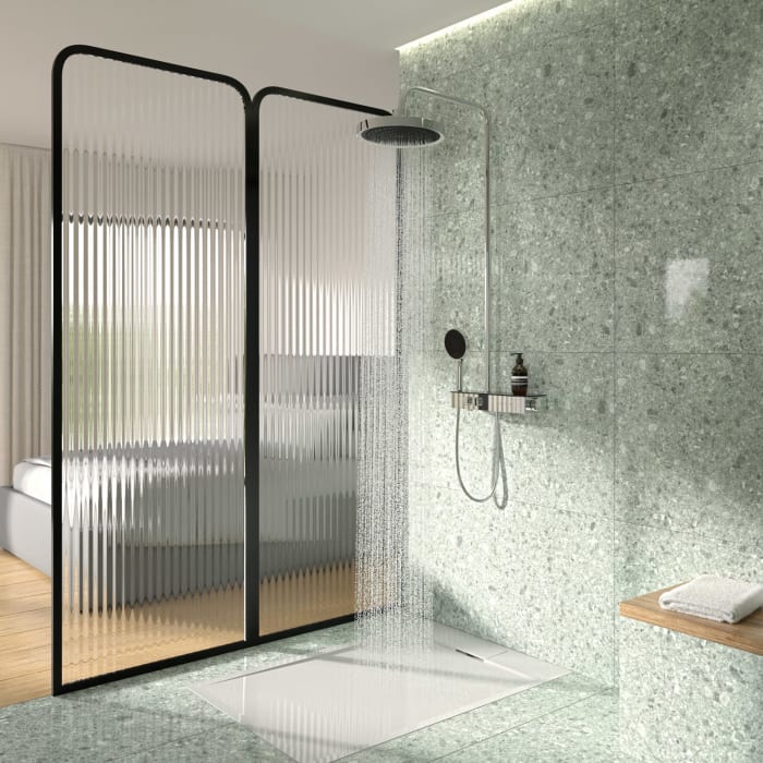 Ideal Standard Solos Duschsystem mit Aufputz-Brausethermostat Ceratherm Navigo® mit Ablage, Kopfbrause mit LED-Leuchtring, 3-Funktions-Hand- & Kopfbrause