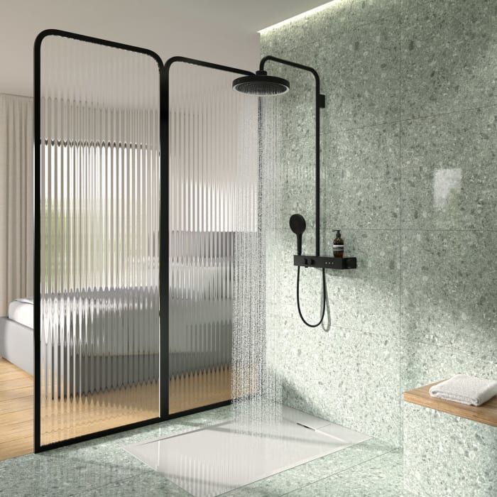 Ideal Standard Solos Duschsystem mit Aufputz-Brausethermostat Ceratherm Navigo® mit Ablage, Kopfbrause mit LED-Leuchtring, 3-Funktions-Hand- & Kopfbrause
