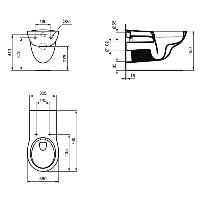 Ideal Standard Contour 21+ Wandtiefspül-WC ohne Spülrand, mit SmartGuard