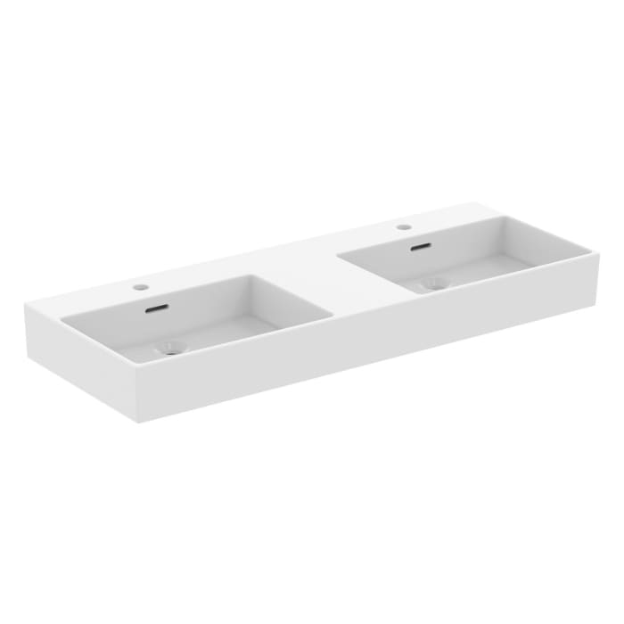 Ideal Standard Extra Doppel-Waschtisch 121,5 cm, je 1 Hahnloch mit Überlauf, geschliffen