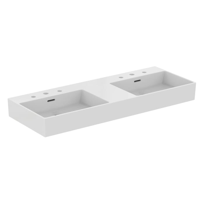 Ideal Standard Extra Doppel-Waschtisch 121,5 cm, je 3 Hahnlöcher mit Überlauf, geschliffen