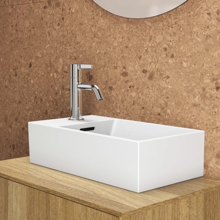 Ideal Standard Extra Handwaschbecken 45 cm, Hahnbank links, 1 Hahnloch, mit Überlauf