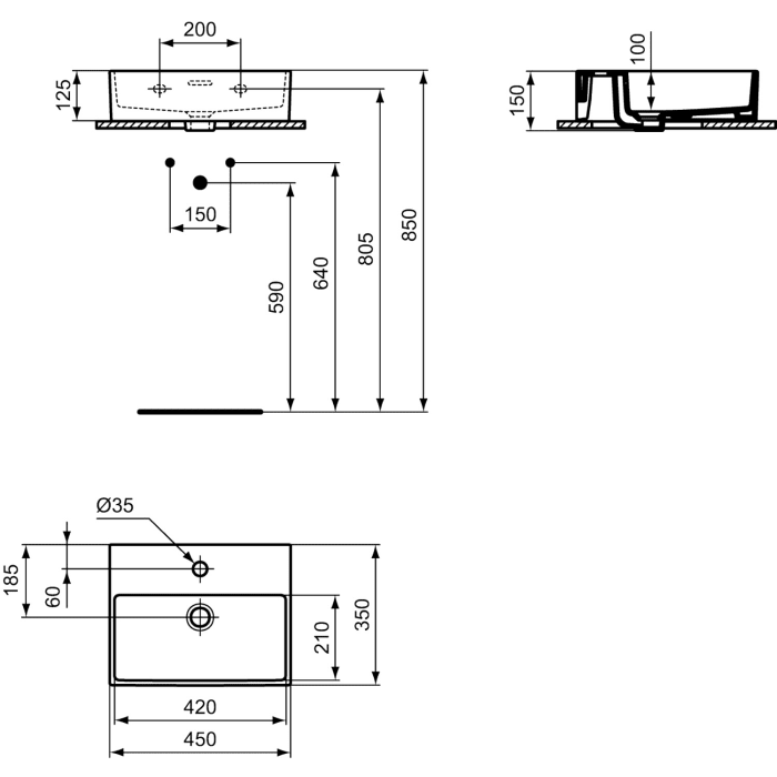 Ideal Standard Extra Handwaschbecken 45 cm, 1 Hahnloch, mit Überlauf